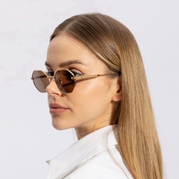 NEW VALENTINO SUNGLASSES GOLD BROWN WOMEN EYEWEAR VALENTINO VLS-122C